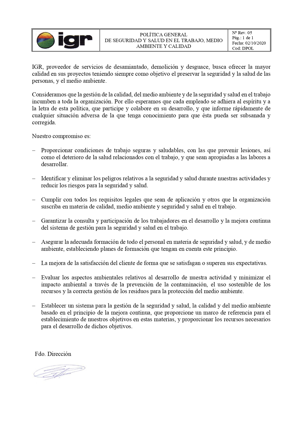 Política medioambiental IGR